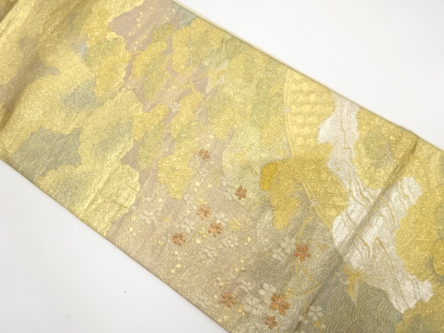 光悦垣に松・梅・鶴模様織り出し　袋帯